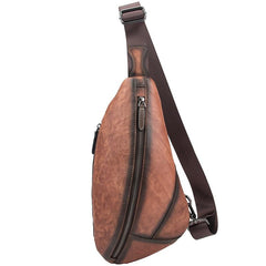 Brown Cool LEATHER MENS Retro Tan Sling Bag One Shoulder Backpack Blue Chest Bags For Men - imessengerbags