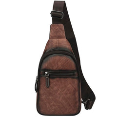 Brown Cool LEATHER MENS Sling Bag Chest Bag Khaki One Shoulder Bag For Men - imessengerbags
