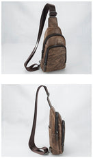 Brown Cool LEATHER MENS Sling Bag One Shoulder Backpack Blue Chest Bag Sports Bag For Men - imessengerbags