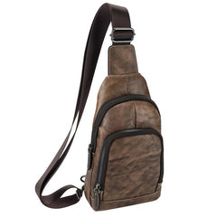 Brown Cool LEATHER MENS Sling Bag One Shoulder Backpack Blue Chest Bag Sports Bag For Men - imessengerbags