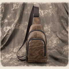 Brown Cool LEATHER MENS Sling Bag One Shoulder Backpack Blue Chest Bag Sports Bag For Men - imessengerbags