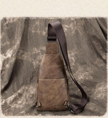 Brown Cool LEATHER MENS Sling Bag One Shoulder Backpack Blue Chest Bag Sports Bag For Men - imessengerbags