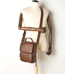 Cool Brown Leather 10 inches Vertical Small Briefcase Side Bags Messenger Bag Courier Bag for Men - imessengerbags