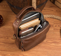 Cool Brown Leather 10 inches Vertical Small Briefcase Side Bags Messenger Bag Courier Bag for Men - imessengerbags