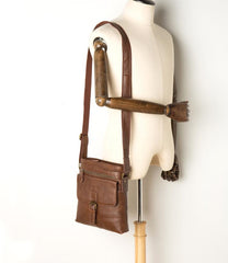 Cool Brown Leather Vertical Side Bags Messenger Bag Brown Courier Bag Postman Bag for Men - imessengerbags