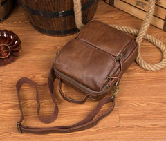 Cool Brown Leather 10 inches Vertical Small Briefcase Side Bags Messenger Bag Courier Bag for Men - imessengerbags
