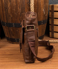 Cool Brown Leather Vertical Side Bags Messenger Bag Brown Courier Bag Postman Bag for Men