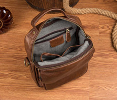 Cool Brown Leather 10 inches Vertical Small Briefcase Side Bags Messenger Bag Courier Bag for Men - imessengerbags