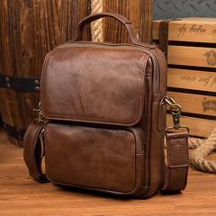 Cool Brown Leather 10 inches Vertical Small Briefcase Side Bags Messenger Bag Courier Bag for Men