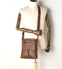 Cool Brown Leather Vertical Side Bags Messenger Bag Brown Courier Bag Postman Bag for Men