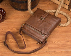 Cool Brown Leather Vertical Side Bags Messenger Bag Brown Courier Bag Postman Bag for Men