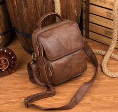 Cool Brown Leather 10 inches Vertical Small Briefcase Side Bags Messenger Bag Courier Bag for Men - imessengerbags