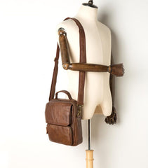 Cool Brown Leather 10 inches Vertical Small Briefcase Side Bags Messenger Bag Courier Bag for Men - imessengerbags