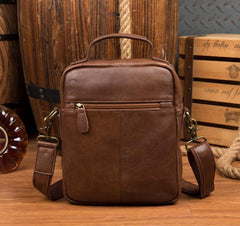 Cool Brown Leather 10 inches Vertical Small Briefcase Side Bags Messenger Bag Courier Bag for Men