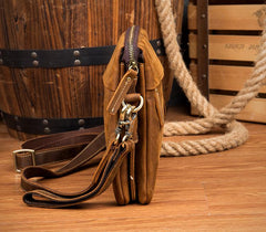 Brown Cool Leather 10 inches Small Vertical Side Bags Brown Messenger Bags Courier Bag for Men - imessengerbags