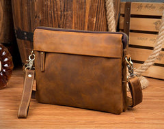 Brown Cool Leather 10 inches Small Vertical Side Bags Brown Messenger Bags Courier Bag for Men - imessengerbags