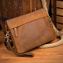 Brown Cool Leather 10 inches Small Vertical Side Bags Brown Messenger Bags Courier Bag for Men