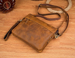 Brown Cool Leather 10 inches Small Vertical Side Bags Brown Messenger Bags Courier Bag for Men