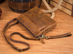 Brown Cool Leather 10 inches Small Vertical Side Bags Brown Messenger Bags Courier Bag for Men - imessengerbags
