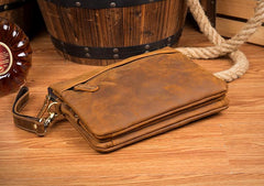Brown Cool Leather 10 inches Small Vertical Side Bags Brown Messenger Bags Courier Bag for Men - imessengerbags