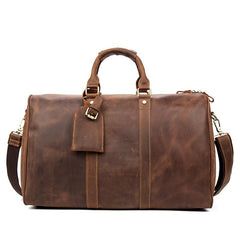 Cool Brown Leather 16 inches Black Shoulder Weekender Bag Travel Bags Duffle luggage Bag for Men - imessengerbags