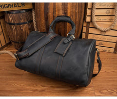 Cool Brown Leather 16 inches Black Shoulder Weekender Bag Travel Bags Duffle luggage Bag for Men