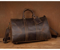 Cool Brown Leather 16 inches Black Shoulder Weekender Bag Travel Bags Duffle luggage Bag for Men - imessengerbags