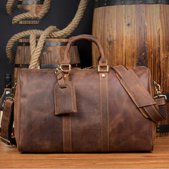 Cool Brown Leather 16 inches Black Shoulder Weekender Bag Travel Bags Duffle luggage Bag for Men