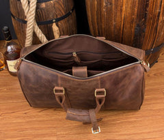 Cool Brown Leather 16 inches Black Shoulder Weekender Bag Travel Bags Duffle luggage Bag for Men - imessengerbags