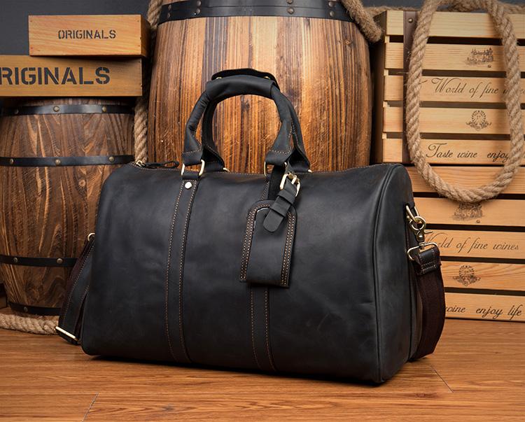 Brown Cool Leather 16 inches Weekender Bag Black Travel Shoulder Bags Duffle Bag for Men