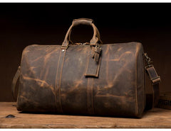 Brown Cool Leather 16 inches Weekender Bag Black Travel Shoulder Bags Duffle Bag for Men - imessengerbags