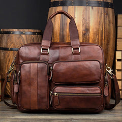 Cool Brown Leather 16 inches Travel Briefcase Side Bag Travel Handbag Luggage Bag for Men - imessengerbags