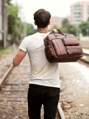 Cool Brown Leather 16 inches Travel Briefcase Side Bag Travel Handbag Luggage Bag for Men - imessengerbags