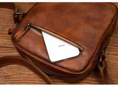 Vintage Brown Leather Small Vertical Postman Bag Messenger Bag Courier Bag for Men - imessengerbags