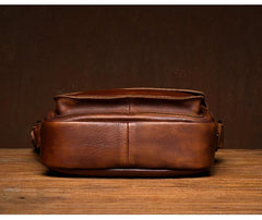 Vintage Brown Leather Small Vertical Postman Bag Messenger Bag Courier Bag for Men