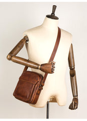 Vintage Brown Leather Small Vertical Postman Bag Messenger Bag Courier Bag for Men - imessengerbags