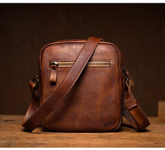 Vintage Brown Leather Small Vertical Postman Bag Messenger Bag Courier Bag for Men