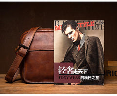 Vintage Brown Leather Small Vertical Postman Bag Messenger Bag Courier Bag for Men - imessengerbags