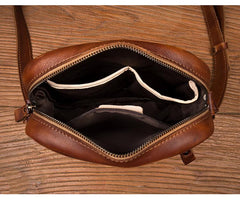 Vintage Brown Leather Small Vertical Postman Bag Messenger Bag Courier Bag for Men - imessengerbags