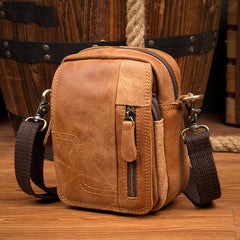 Cool Brown Leather Waist Bag Belt Pouch Small Side Bag Messenger Bag Courier Bags for Men - imessengerbags