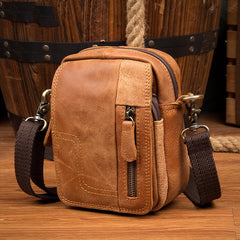 Cool Brown Leather Waist Bag Belt Pouch Small Side Bag Messenger Bag Courier Bags for Men