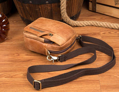 Cool Brown Leather Waist Bag Belt Pouch Small Side Bag Messenger Bag Courier Bags for Men