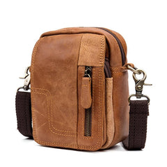 Cool Brown Leather Waist Bag Belt Pouch Small Side Bag Messenger Bag Courier Bags for Men