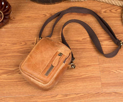 Cool Brown Leather Waist Bag Belt Pouch Small Side Bag Messenger Bag Courier Bags for Men