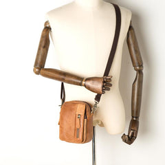 Cool Brown Leather Waist Bag Belt Pouch Small Side Bag Messenger Bag Courier Bags for Men