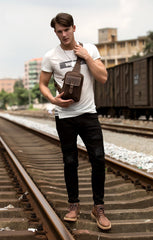 Cool Brown Leather One Shoulder Backpack Sling Bags Crossbody Pack for Men - imessengerbags