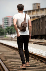 Cool Brown Leather One Shoulder Backpack Sling Bags Crossbody Pack for Men - imessengerbags
