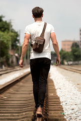 Cool Brown Leather One Shoulder Backpack Sling Bags Crossbody Pack for Men - imessengerbags