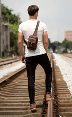 Cool Brown Leather One Shoulder Backpack Sling Bags Crossbody Pack for Men - imessengerbags