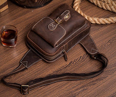 Cool Brown Leather One Shoulder Backpack Sling Bags Crossbody Pack for Men - imessengerbags